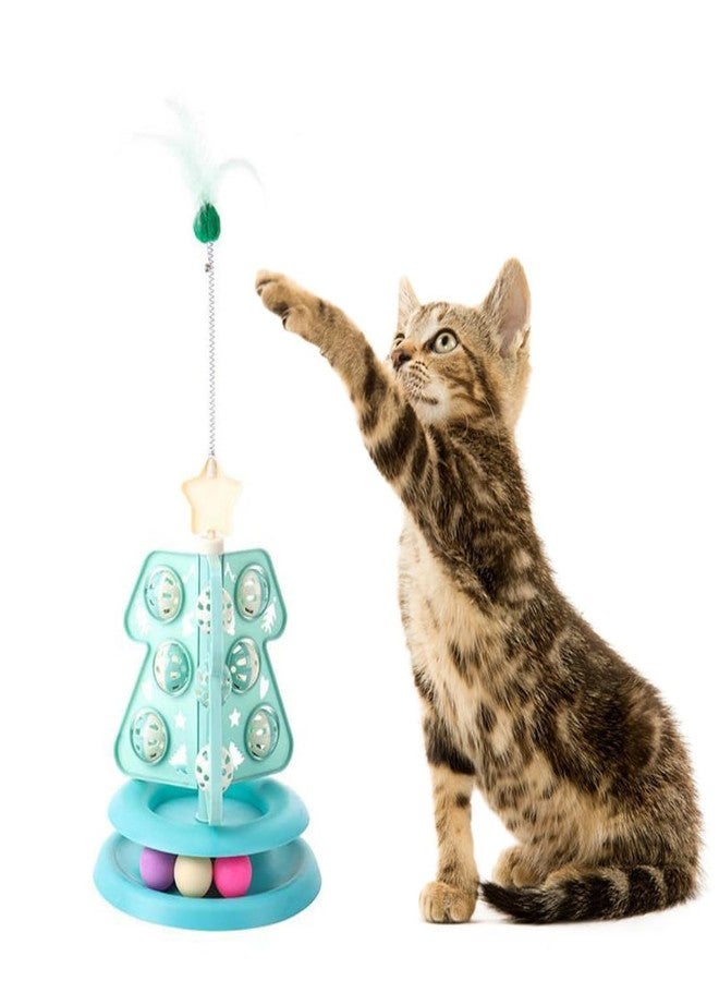 PET FUN Christmas Tree Design Interactive Cat Toy - Festive Cat Tower with Feather Teaser, Rotating Track Balls & Stable Non-Slip Base - Holiday Enrichment Toy for All Kittens & Adult Cats - Image 2